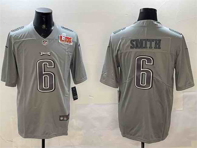 Men's Philadelphia Eagles #6 DeVonta Smith Grey 2025 Super Bowl LIX Patch Atmosphere Fashion Vapor Untouchable Limited Stitched Football Jersey